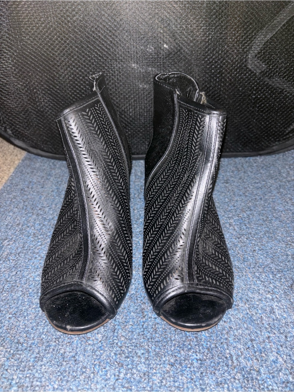 2/$25 Denver Hayes Women's Black Peep-Toe Ankle Heels- Sleek Perforated Design